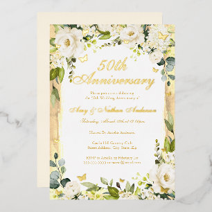 Goldener Schmetterling Floral 50. Hochzeitstag  Folieneinladung