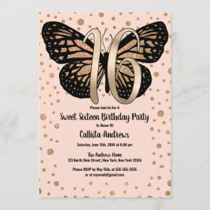 Goldener Schmetterling Glitzer Confetti Sweet 16 Einladung