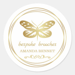 Goldener Schmetterling, Kreis-Rahmen-Logo Runder Aufkleber