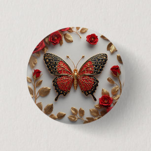Goldener Schmetterling mit roten Rosen und goldene Button