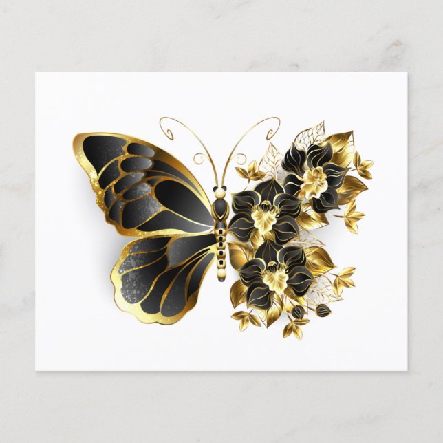 Goldener Schmetterling mit schwarzem Orchid (Vorderseite)
