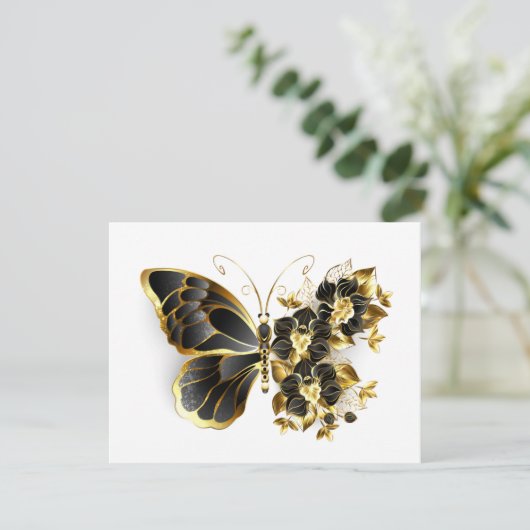 Goldener Schmetterling mit schwarzem Orchid Ankündigung (Stehend Vorderseite)