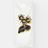 Goldener Schmetterling mit schwarzem Orchid Banner (Vertikal)