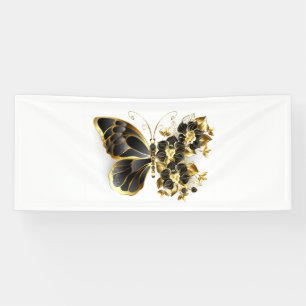 Goldener Schmetterling mit schwarzem Orchid Banner