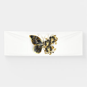 Goldener Schmetterling mit schwarzem Orchid Banner
