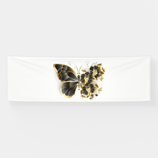 Goldener Schmetterling mit schwarzem Orchid Banner (Horizontal)