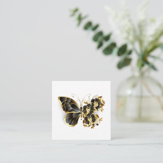 Goldener Schmetterling mit schwarzem Orchid Begleitkarte (Stehend Vorderseite)