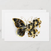 Goldener Schmetterling mit schwarzem Orchid Briefpapier (Vorne/Hinten)