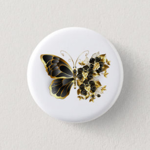 Goldener Schmetterling mit schwarzem Orchid Button