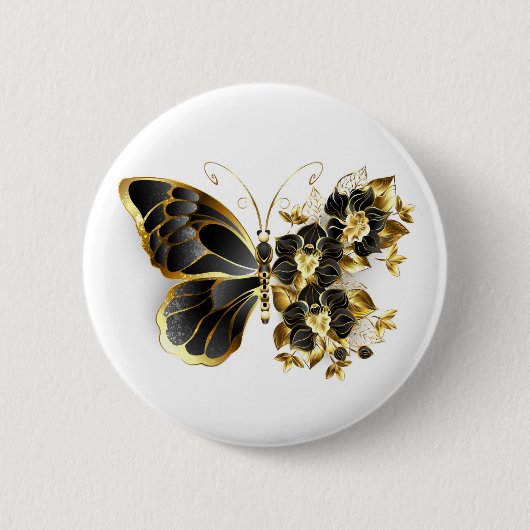 Goldener Schmetterling mit schwarzem Orchid Button (Vorderseite)