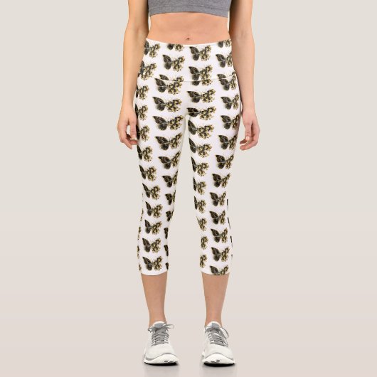 Goldener Schmetterling mit schwarzem Orchid Capri Leggings (Vorderseite)