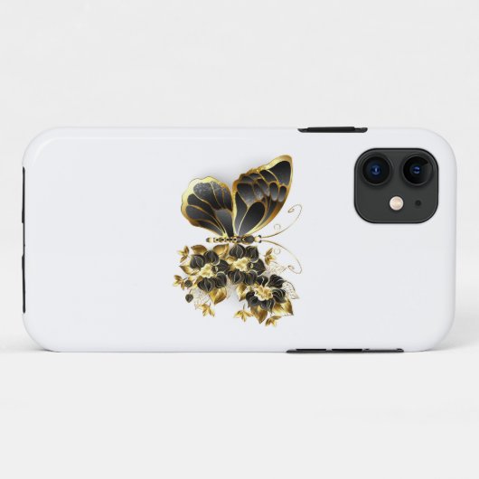 Goldener Schmetterling mit schwarzem Orchid Case-Mate iPhone Hülle (Rückseite (Horizontal))