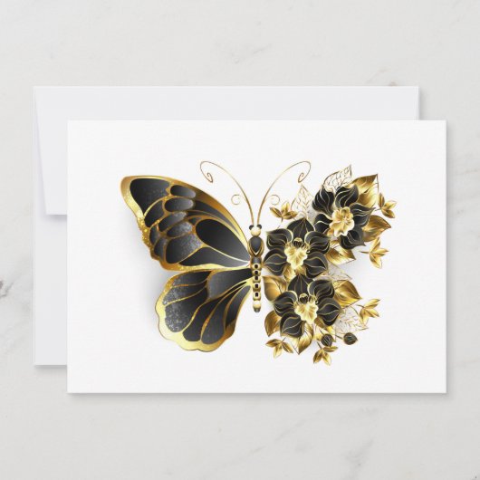 Goldener Schmetterling mit schwarzem Orchid Dankeskarte (Vorderseite)