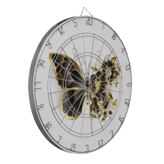 Goldener Schmetterling mit schwarzem Orchid Dartscheibe (Vorderseite Links)