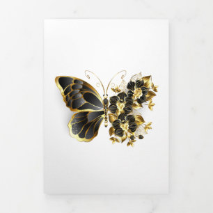 Goldener Schmetterling mit schwarzem Orchid Dreifach Gefaltete Ankündigung