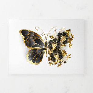 Goldener Schmetterling mit schwarzem Orchid Dreifach Gefaltete Ankündigung