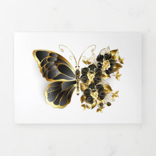 Goldener Schmetterling mit schwarzem Orchid Dreifach Gefaltete Karte