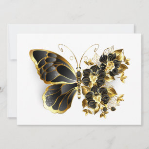 Goldener Schmetterling mit schwarzem Orchid Feiertagskarte