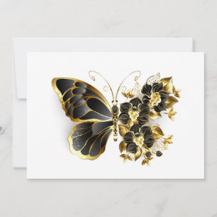 Goldener Schmetterling mit schwarzem Orchid Feiertagskarte