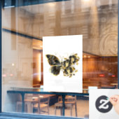 Goldener Schmetterling mit schwarzem Orchid Fensteraufkleber (Café-Fenster)
