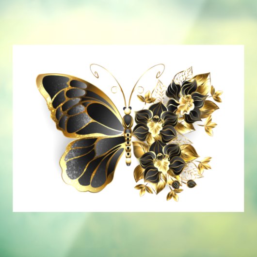 Goldener Schmetterling mit schwarzem Orchid Fensteraufkleber (Blatt 3)