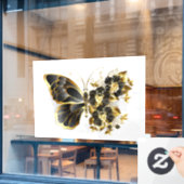 Goldener Schmetterling mit schwarzem Orchid Fensteraufkleber (Café-Fenster)