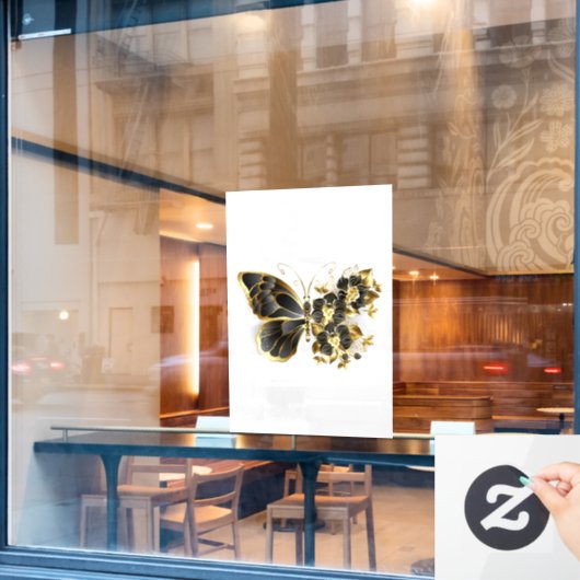 Goldener Schmetterling mit schwarzem Orchid Fensteraufkleber (Café-Fenster)