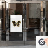Goldener Schmetterling mit schwarzem Orchid Fensteraufkleber (Büro Tür)