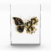 Goldener Schmetterling mit schwarzem Orchid Fotoblock (Vorderseite)