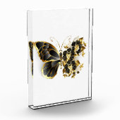 Goldener Schmetterling mit schwarzem Orchid Fotoblock (Links)