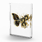 Goldener Schmetterling mit schwarzem Orchid Fotoblock (Rechts)
