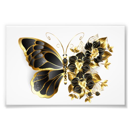 Goldener Schmetterling mit schwarzem Orchid Fotodruck (Vorne)