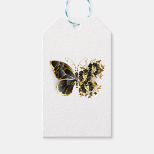 Goldener Schmetterling mit schwarzem Orchid Geschenkanhänger