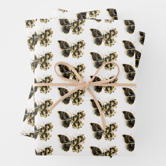 Goldener Schmetterling mit schwarzem Orchid Geschenkpapier Set (Beispiel)