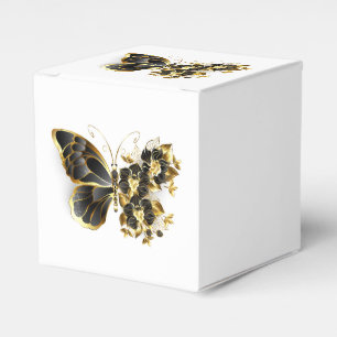 Goldener Schmetterling mit schwarzem Orchid Geschenkschachtel