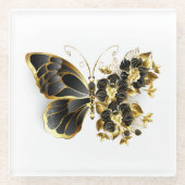 Goldener Schmetterling mit schwarzem Orchid Glasuntersetzer (Vorderseite)