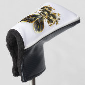 Goldener Schmetterling mit schwarzem Orchid Golf Headcover (3/4 Vorderseite)