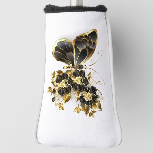 Goldener Schmetterling mit schwarzem Orchid Golf Headcover (Rotieren 90)