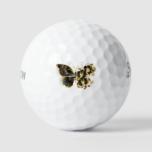 Goldener Schmetterling mit schwarzem Orchid Golfball (Vorderseite)