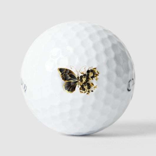 Goldener Schmetterling mit schwarzem Orchid Golfball (Vorderseite)