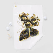 Goldener Schmetterling mit schwarzem Orchid Golfhandtuch (Insitu)
