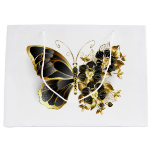Goldener Schmetterling mit schwarzem Orchid Große Geschenktüte