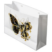 Goldener Schmetterling mit schwarzem Orchid Große Geschenktüte (Vorderseite Schrägansicht)
