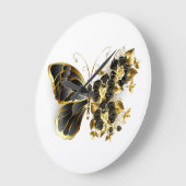Goldener Schmetterling mit schwarzem Orchid Große Wanduhr (Winkel)