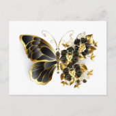 Goldener Schmetterling mit schwarzem Orchid Hinweiskarte (Vorderseite)