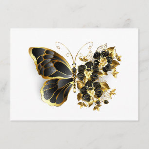 Goldener Schmetterling mit schwarzem Orchid Hinweiskarte