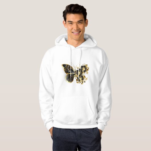 Goldener Schmetterling mit schwarzem Orchid Hoodie (Vorne ganz)