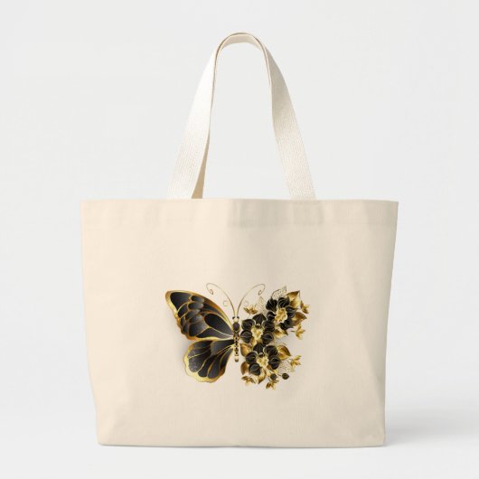 Goldener Schmetterling mit schwarzem Orchid Jumbo Stoffbeutel (Vorne)