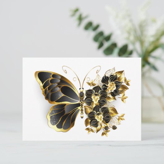 Goldener Schmetterling mit schwarzem Orchid Karte (Stehend Vorderseite)