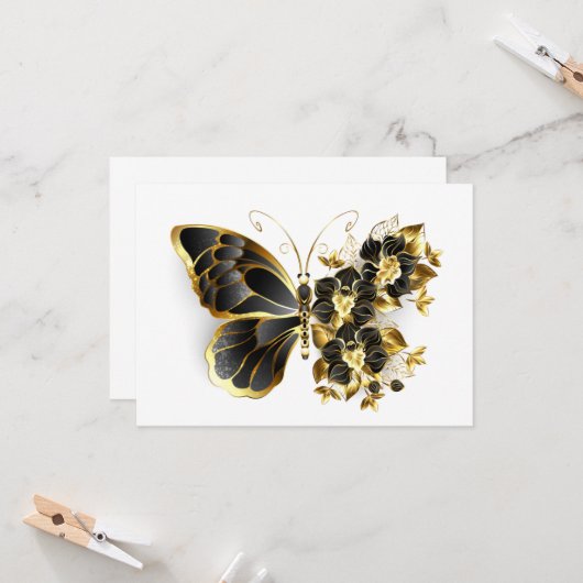 Goldener Schmetterling mit schwarzem Orchid Karte (Vorderseite/Rückseite Beispiel)